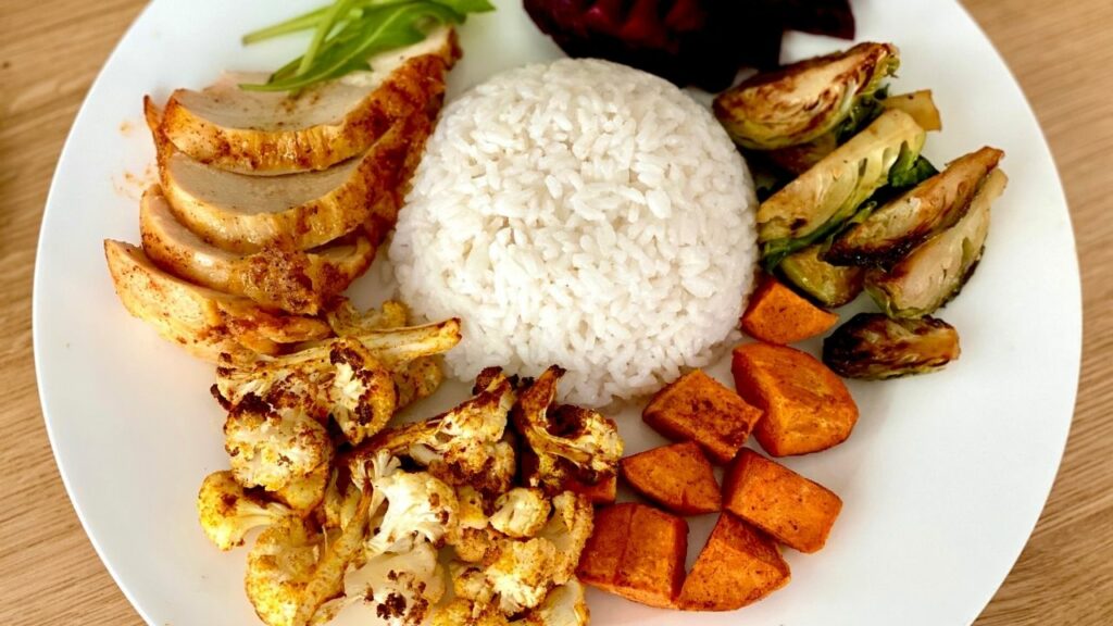 Roasted Butternut squash in a veggie bowl