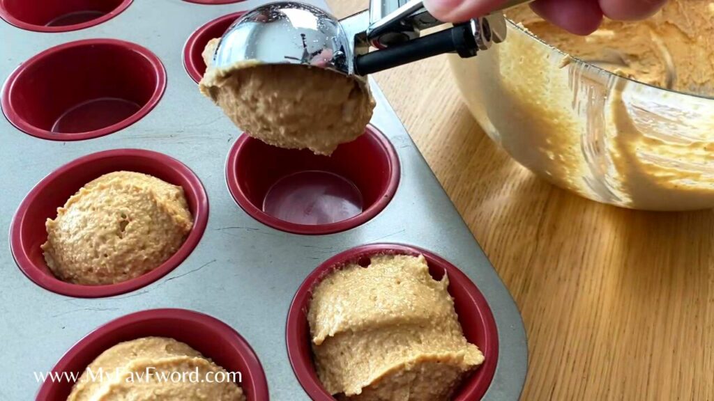 strawberry protein muffins divide batter