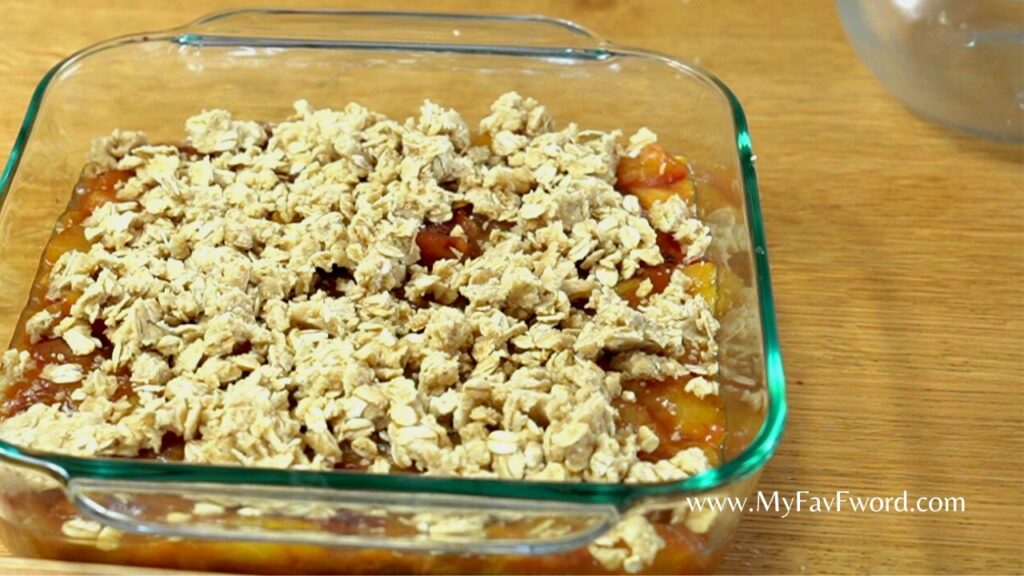 plum crisp with oats ready to bake