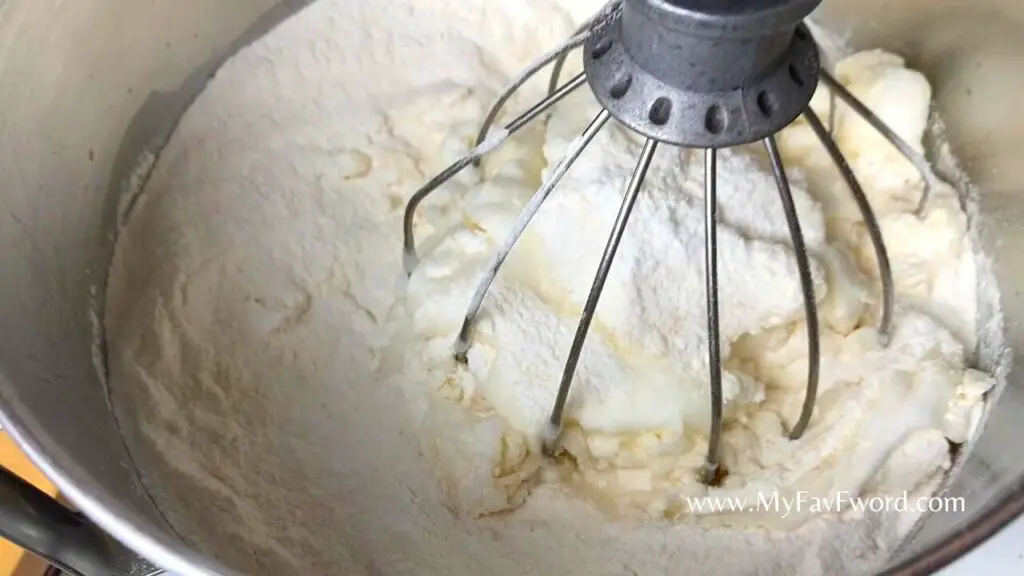 mix in flour and sweetener into egg whites