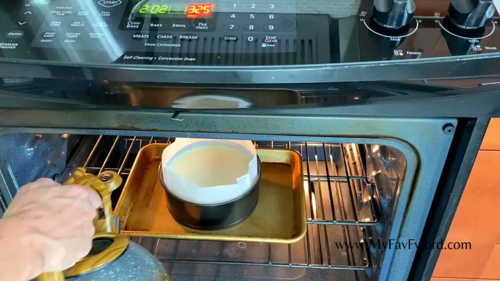 pour boiling water into baking sheet