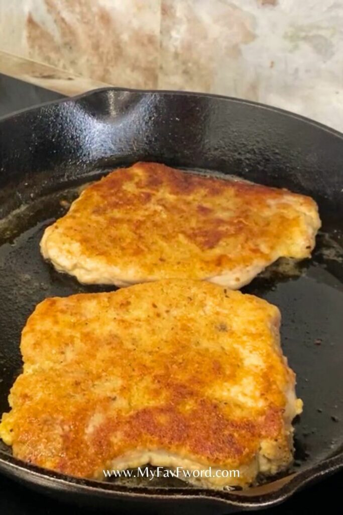 healthy fried pork loin on a pan